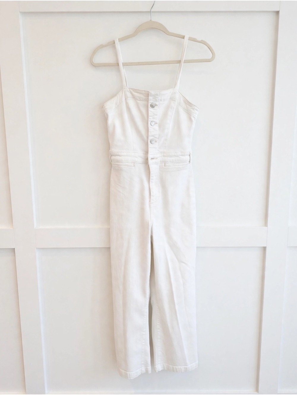 Paige Denim White Sleeveless Wide-Leg Jumpsuit
